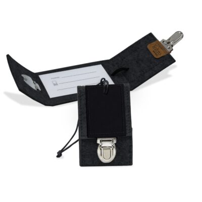 Feltro Collection Recycled Black Felt Leather Luggage Tag - 4.25" x2.75"