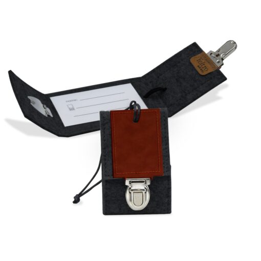 Feltro Collection Recycled Black Felt Leather Luggage Tag - 4.25" x2.75"-3