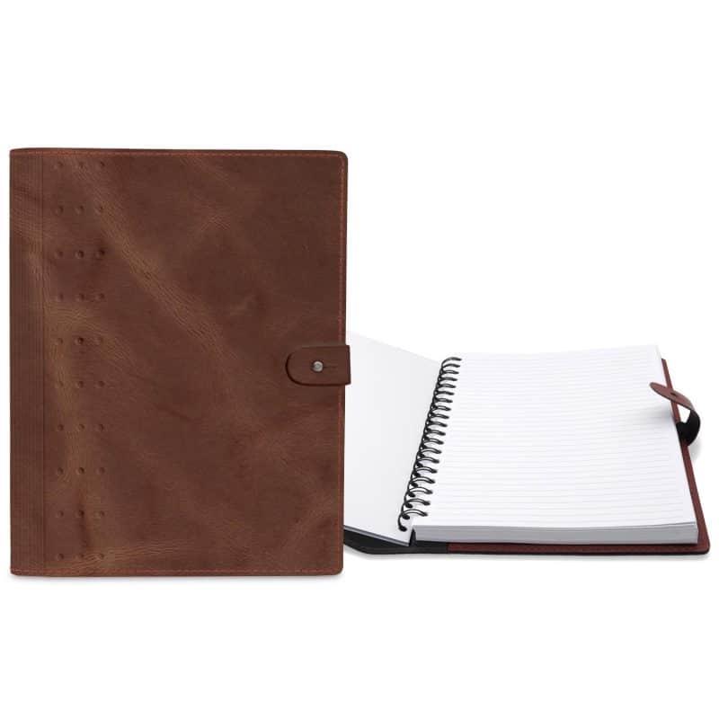 Custom 7" x 10" Madison Avenue Leather Spiral Slip-in Refillable Journal Notebook - 9