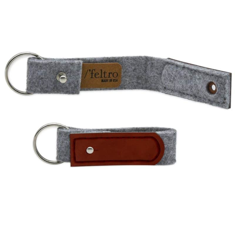 Custom Gray Felt Key Ring with Leather - 2
